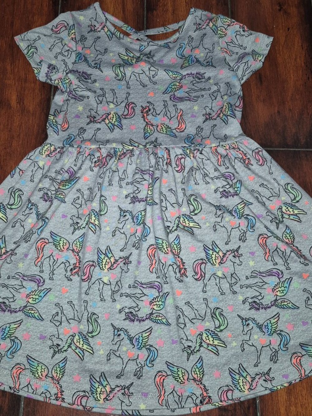 Freestyle Fit & Flare SS Dress Gray w/Colorful Unicorn Print Girl's Size 5 NWOT